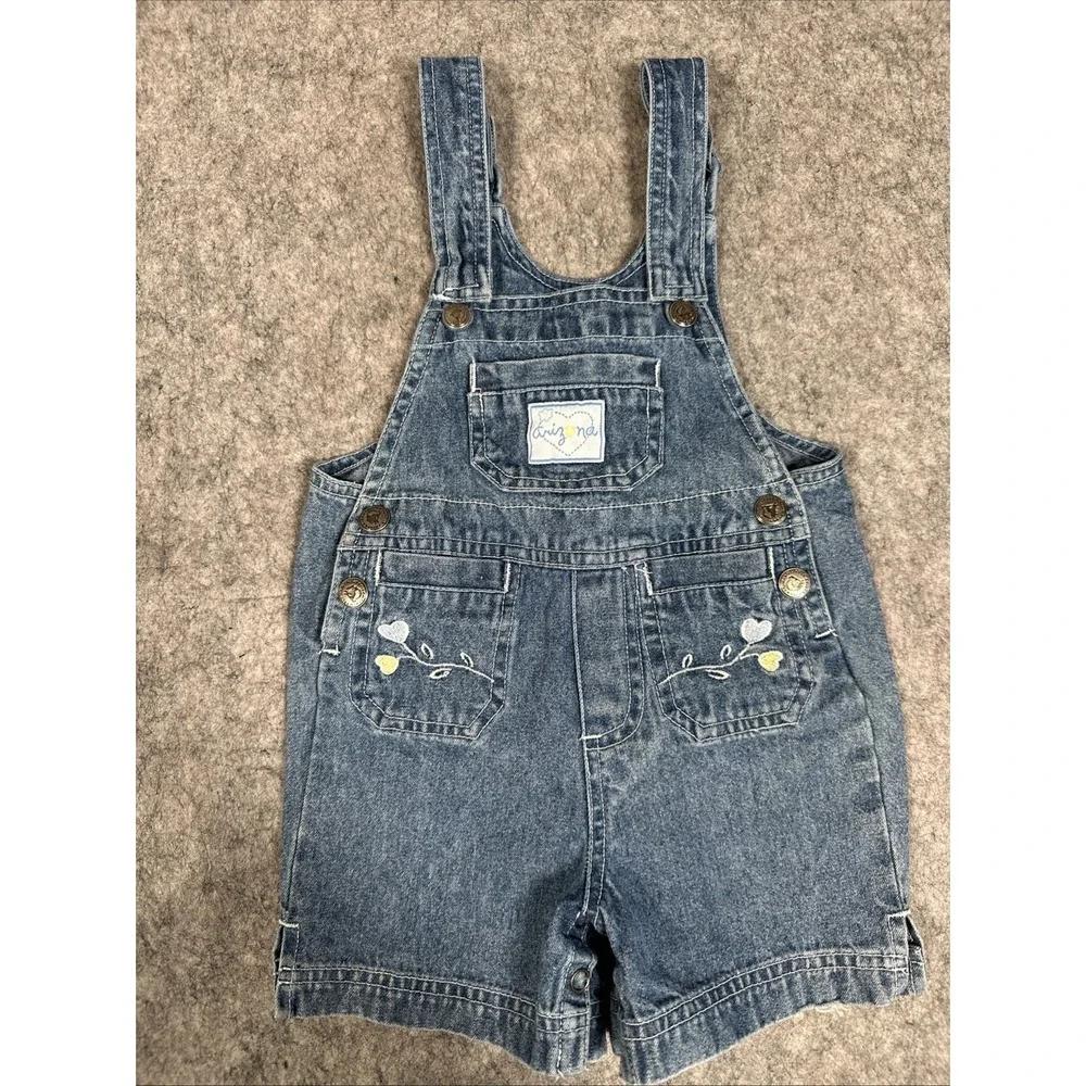 Vintage Y2K Arizona Jeans Baby Denim Short Walls Overalls 12M Embroidered